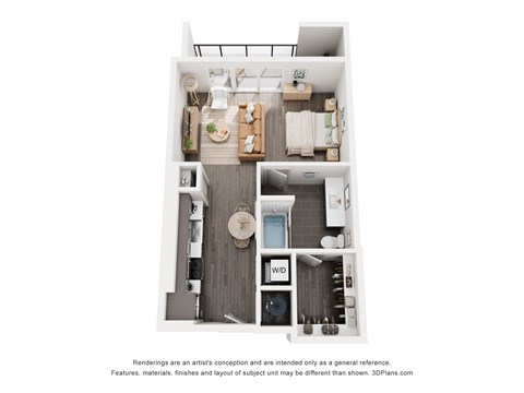 Floor plan for studio, 1 bath, 603 sqft